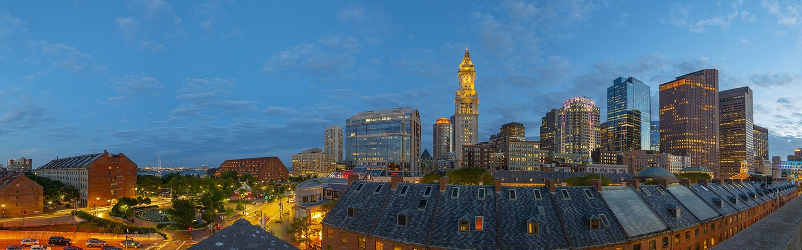Boston Custom House and Financial District skyline panorama at n