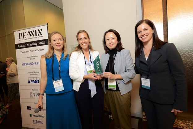 Senior Investment Officers Alyssa Acker and Helen Huang accepting PEWIN's Limited Partner of the Year award on behalf of MassPRIM